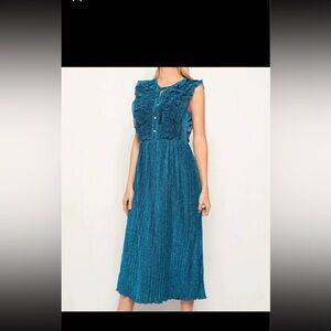 Women ruffled dress shimmery fabric